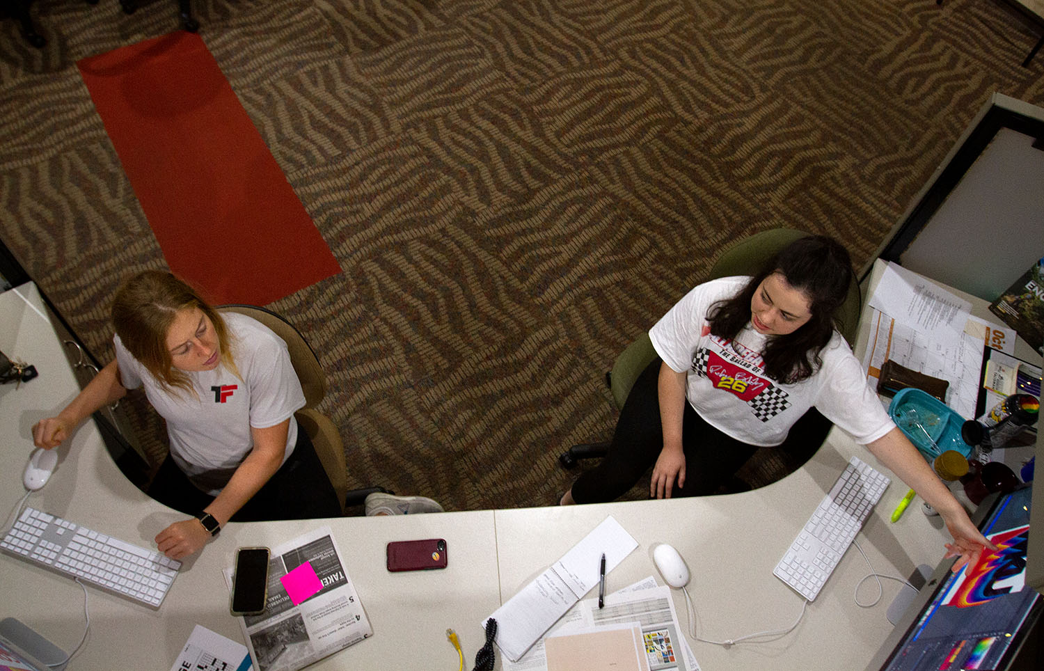 I foster a collaborative environment for students during publication production nights.