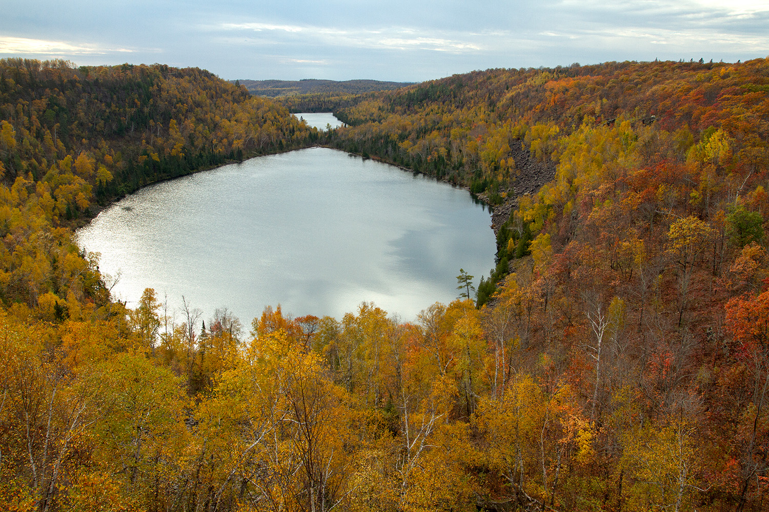 Fall foliage surrounds Bean and Bear Lakes in Tettegouche State Park along Minnesota's North Shore on Oct. 12, 2025.